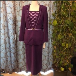Champagne Italy Royal Purple 3 Piece Skirt Suit Set Size 8 NWT